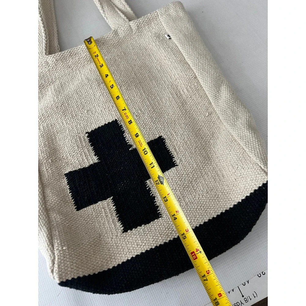 INK+ALLOY Tote‎ Bag Women Cream Black Cross Woven Canvas